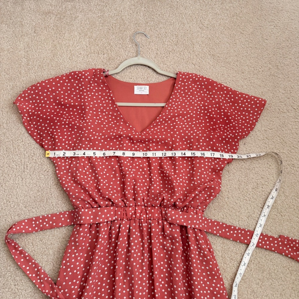 Sienna Sky Womens Rust Polka Dot V-Neck Flutter Sleeve Midi Dress Small - Picture 7 of 13